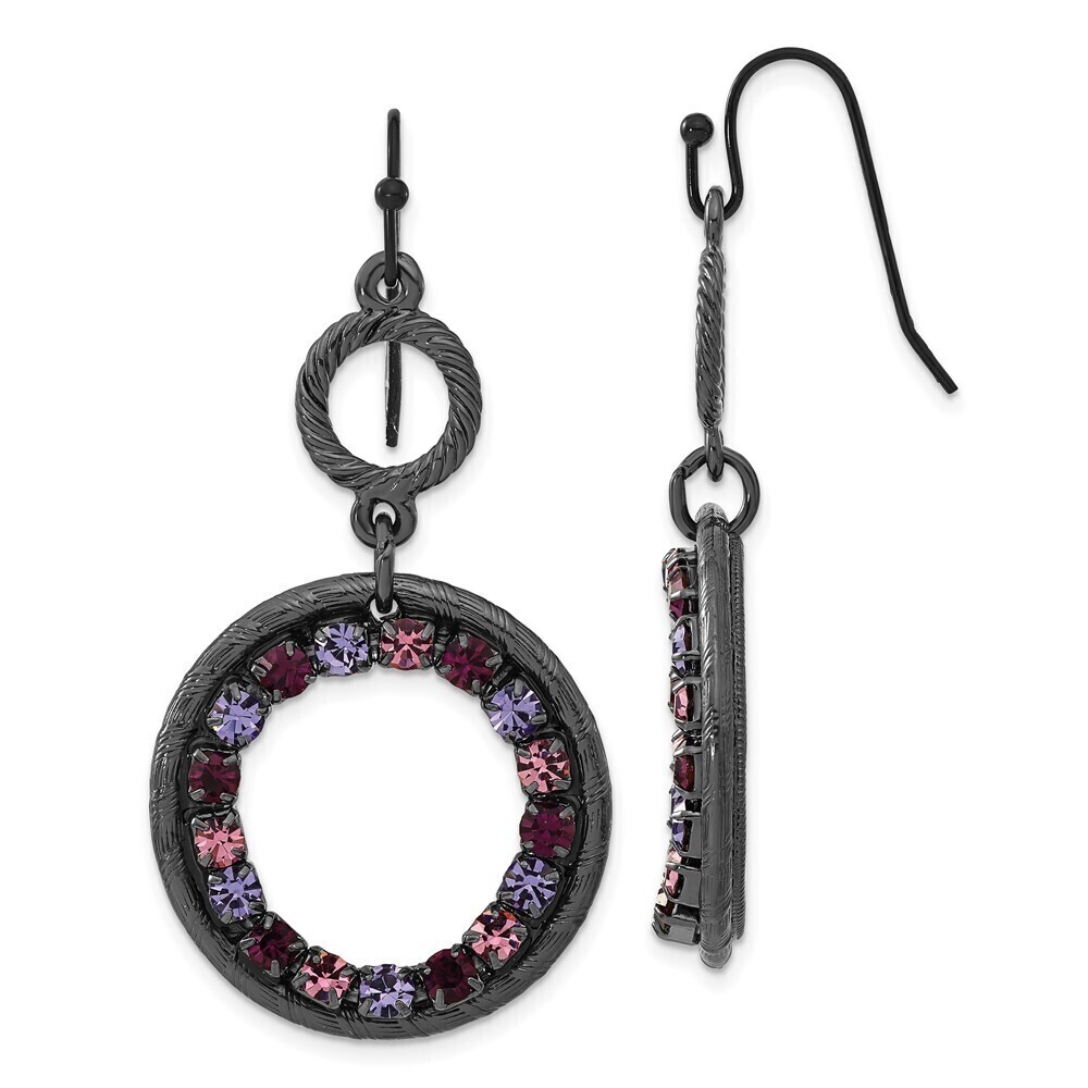 Textured Frame Light, Dark Pink, Purple Crystal Double Circle Dangle Earrings